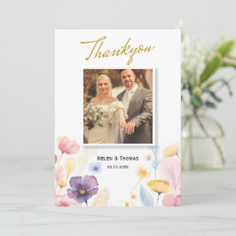 Tarjeta de agradecimiento de boda Oro Floral