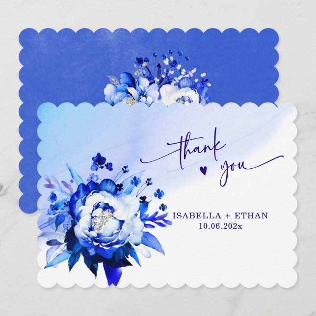 Tarjeta de agradecimiento de boda Orquídea Azul (Anverso / Reverso)