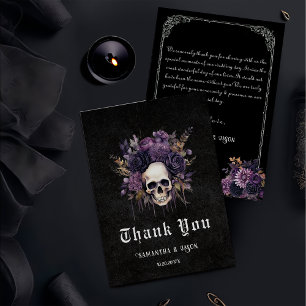 Tarjeta de agradecimiento de boda oscura de cráneo