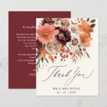 Tarjeta de agradecimiento de boda otoñal floral na