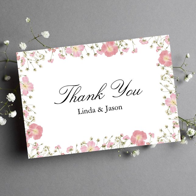 Tarjeta de agradecimiento de boda otoñal rosa eleg (Elegant pink autumn thank you card shares heartfelt gratitude with warm seasonal charm.)