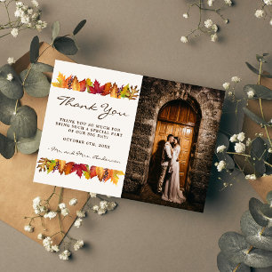 Tarjeta de agradecimiento de boda Otoño Hojas Caíd