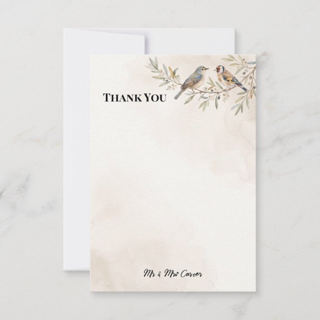 Tarjeta de agradecimiento de boda Pájaro Cantor Ch (Anverso)