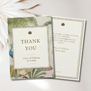 Tarjeta de agradecimiento de boda Peacock Palm