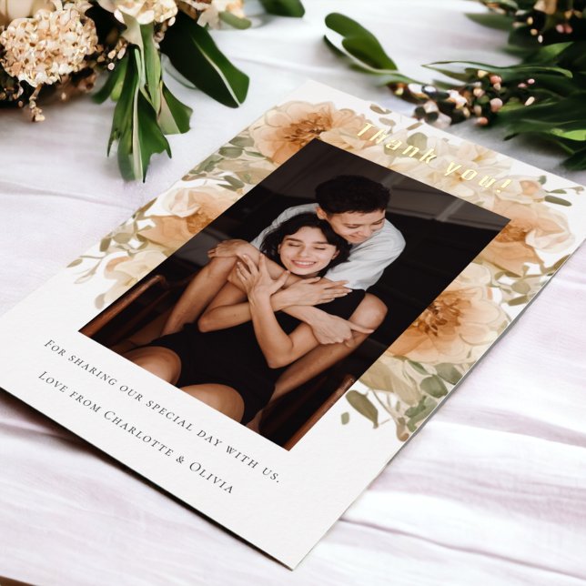 Tarjeta de agradecimiento de boda personalizada el (Elegant Personalized Wedding Thank You Card with real foil detail from Ricaso. Add own photograph)