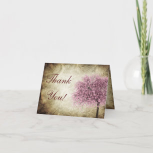 Tarjeta de agradecimiento de boda Pink Tree Folded