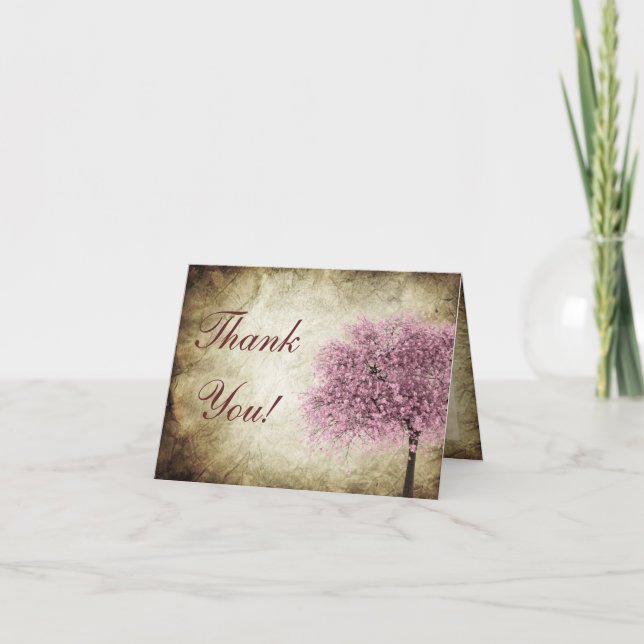 Tarjeta de agradecimiento de boda Pink Tree Folded (Anverso)