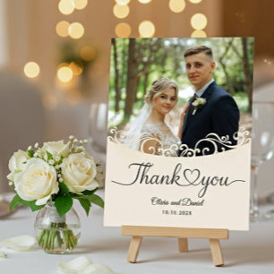 Tarjeta de agradecimiento de boda plana con corazó
