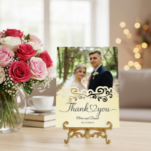 Tarjeta de agradecimiento de boda plana con corazó