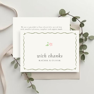 Tarjeta de agradecimiento de boda plana floral ond