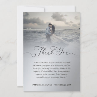 Tarjeta de agradecimiento de Boda plateado minimal