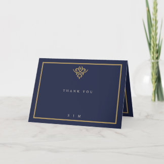 Tarjeta de agradecimiento de boda plegada azul mar