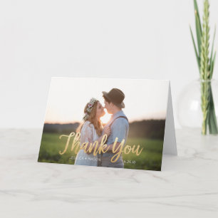 Tarjeta de agradecimiento de boda plegada con lámi
