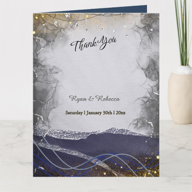 Tarjeta de agradecimiento de boda plegada | Oro pl (Anverso)
