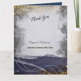 Tarjeta de agradecimiento de boda plegada | Oro pl