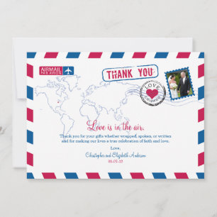 Tarjeta de agradecimiento de boda por correo aéreo