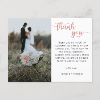 Tarjeta de agradecimiento de boda, postal de letra