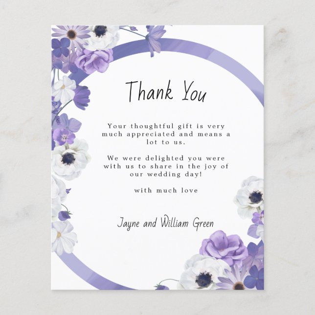 Tarjeta de agradecimiento de Boda Purple Floral de (Anverso)