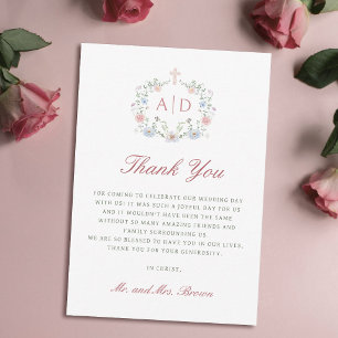 Tarjeta de agradecimiento de boda religiosa con ma