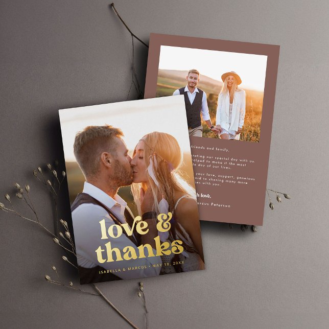 Tarjeta de agradecimiento de boda retro boho dorad (Subido por el creador)