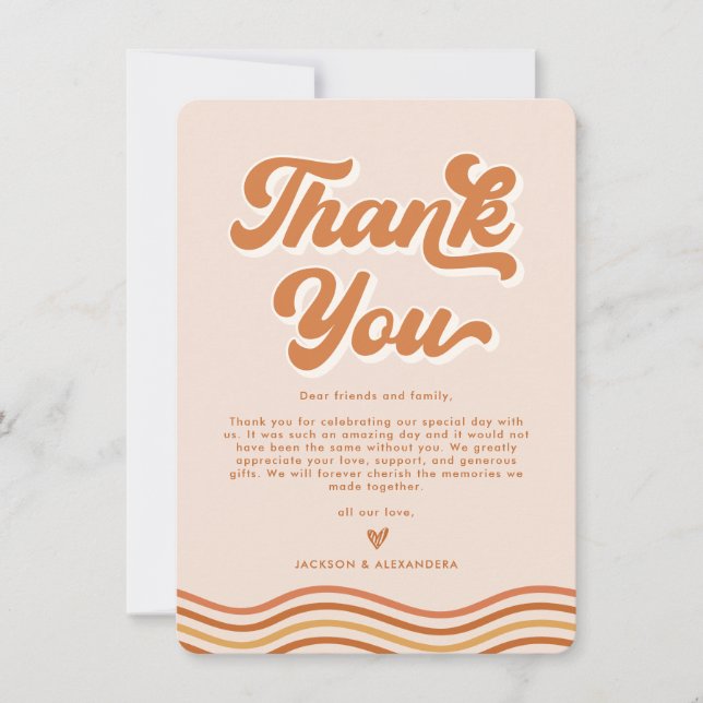 Tarjeta de agradecimiento de boda retro Boho Orang (Anverso)