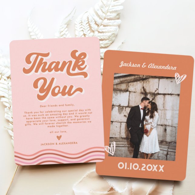 Tarjeta de agradecimiento de boda retro rosa naran (Subido por el creador)