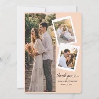 Tarjeta de agradecimiento de boda romántica con co