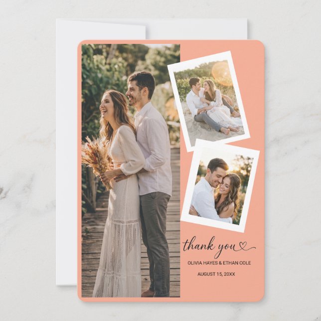 Tarjeta de agradecimiento de boda romántica con co (Anverso)