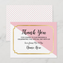 Tarjeta de agradecimiento de boda rosa dorado eleg