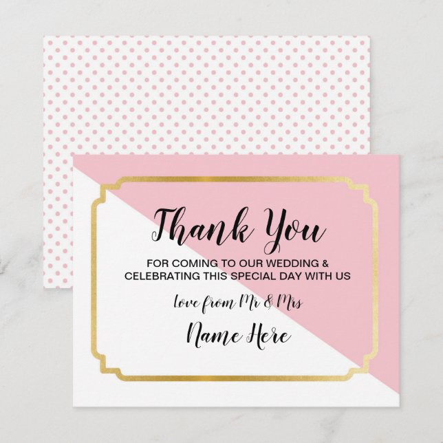 Tarjeta de agradecimiento de boda rosa dorado punt (Anverso / Reverso)