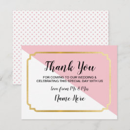 Tarjeta de agradecimiento de boda rosa dorado punt