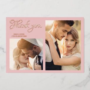 Tarjeta de agradecimiento de boda rosa moderna con