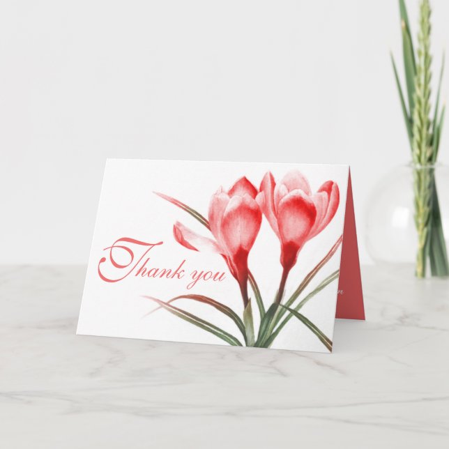 Tarjeta de agradecimiento de boda rosa rojo crocus (Anverso)