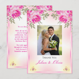 Tarjeta de agradecimiento de boda rosa y dorado vi