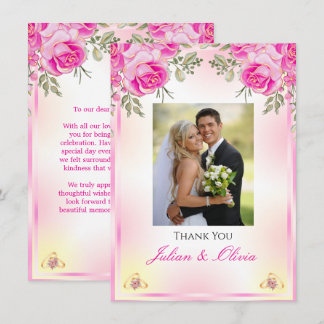 Tarjeta de agradecimiento de boda rosa y dorado vi