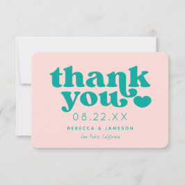 Tarjeta de agradecimiento de Boda rosa y Verde azu