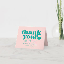 Tarjeta de agradecimiento de Boda rosa y Verde azu