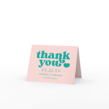 Tarjeta de agradecimiento de Boda rosa y Verde azu