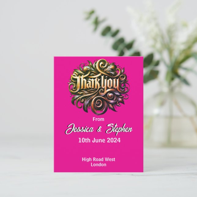 Tarjeta de agradecimiento de Boda Rosado (Anverso de pie)