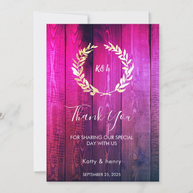 Tarjeta de agradecimiento de boda Rustic Gold Laur (Anverso)