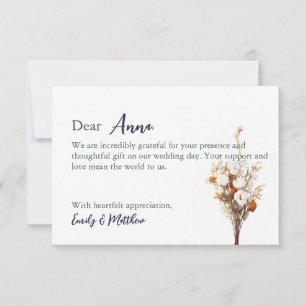 Tarjeta de agradecimiento de boda rústica boho