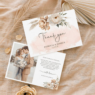 Tarjeta de agradecimiento de boda rústica boho