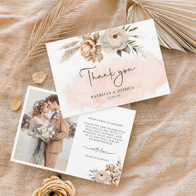 Tarjeta de agradecimiento de boda rústica boho (Subido por el creador)