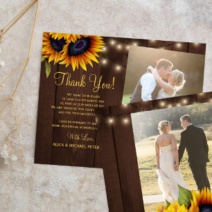 Tarjeta de agradecimiento de boda rústica con 2 fo