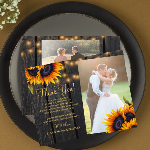 Tarjeta de agradecimiento de boda rústica con 2 fo