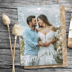 Tarjeta de agradecimiento de boda rústica con foto