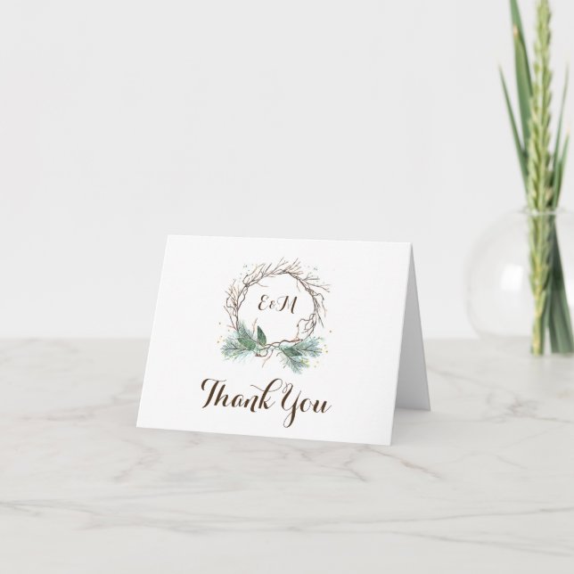 Tarjeta de agradecimiento de boda rústica Corona d (Anverso)