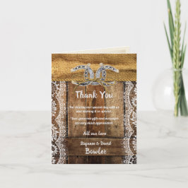 Tarjeta de agradecimiento de boda rústica de campo
