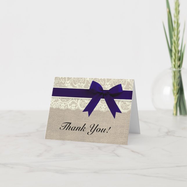 Tarjeta de agradecimiento de boda rústica de encaj (Anverso)