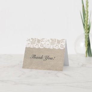 Tarjeta de agradecimiento de boda rústica de encaj